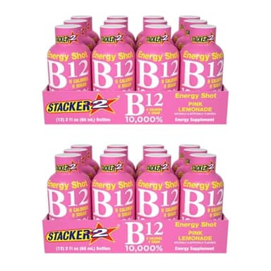 Stacker 2 Pink Lemonade B12 Energy Shot, 2oz (Pack of 24)