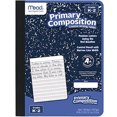 Mead Primary Composition Book, Primary Ruled Journal, Grades K-2, 7-1/2" x 9-3/4", 100 Sheets, Blue Marble (09902)