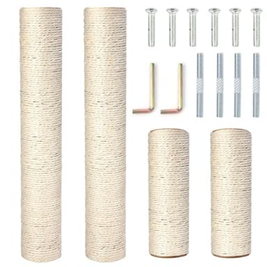 Barelove Cat Scratching Post Replacement, 4 Pieces Cat Scratcher Cat Tree Replacement Parts, 15.4'' x 2.67" Dia + 7.87“ x 2.67" DiaNatural Sisal Rope Cat Scratch Posts Include M8 Screws
