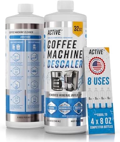 ACTIVE Coffee Machine Descaler Descaling Solution - 32oz (8 Uses) Compatible with Keurig,Nespresso,Breville,Delonghi, Jura, Ninja - Espresso Coffee Maker Cleaner,Coffee Pot Cleaning Limescale Remover