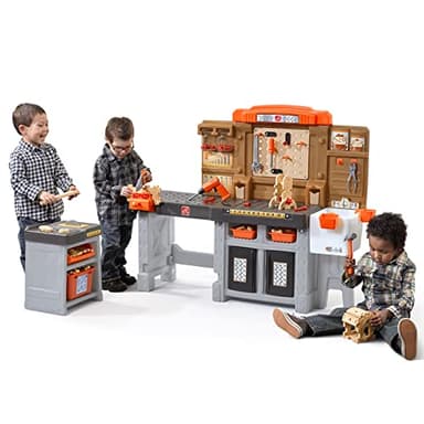 Step2 Pro Play Kids Workshop with Utility Bench, Indoor/Outdoor Tool Bench for Children, Interactive Play with Sounds, Made of Durable Plastic, Includes 76 Piece Toy Accessories, Toddlers 3+ Years Old