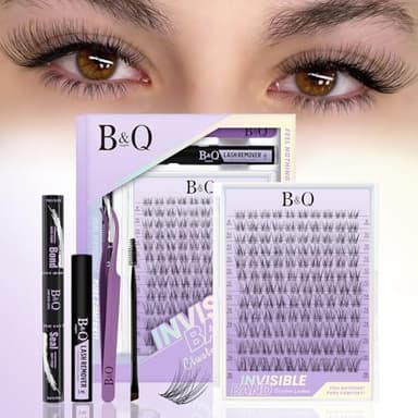 B&Q Flora Eyelash Clusters Kit - Velure DIY Lash Extension Kit at Home Beginner-Friendly Natural Lashes, 120pcs 8-18mm Wispy Clusters with 0.3mm Invisible Band & Waterproof, Daily Collection