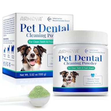 ARMOYA Dog Dental Powder - Teeth Cleaning Powder for Dogs - Dog Dental Care - Plaque & Bad Breath Off P-owder D-og - D-ental Care Supplies for Small - Medium - Large Do-gs