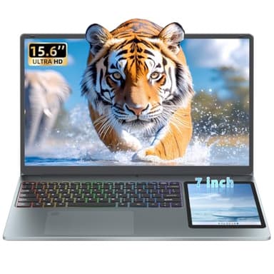 Nmybwo Dual Screen Laptop 15.6" LCD Screen + 7" Touch Screen Computer 16GB RAM 1TB SSD Alder Lake N100 (up to 3.4GHz) /Student & Business PC with Color Backlight KB,TypeC,Win11 Pro (16G+1TB)