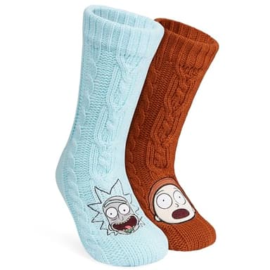 RICK AND MORTY Socks for Men & Teens US Size 7.5–10, Soft & Warm Fluffy Slipper Socks, Gifts for Him (Rust/Blue)