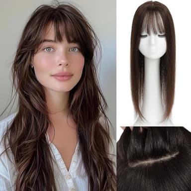 Aimeolyn Hair Toppers for Women Real Human Hair 8x8inch Toppers for Women with Bangs 20inch Skin Scalp Big Base Cover Thinning Top Hair Pieces Wiglets