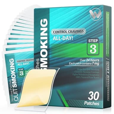 Nicotine Patches Step 3 Easy and Effective Helps Quit Smoking, 7 mg, 30 Patches Smoking Aid to Help Quit Smoking, Each Patch Provides a 24-Hour Nicotine Transdermal System