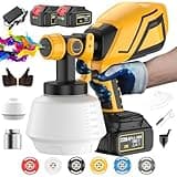 Cordless Paint Sprayer 2024 Upgrades, 750W Brushless Paint Gun with 2*4.0Ah Battery, 1200ml High Capacity & 6 Nozzles, High Pressure Electric Paint Sprayer for Furniture Home House Painting (Yellow)
