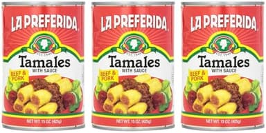 La Preferida Beef & Pork Tamales (Hearty Mexican Canned Tamales in Red Sauce) – No Artificial Colors or Preservatives, Just Heat and Enjoy, 15oz (Pack of 24)
