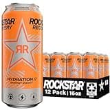 Rockstar Energy Drink with Caffeine Taurine and Electrolytes, Recovery Orange, 16 Fl Oz (Pack of 12)