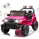 OKYBABY Ride on Truck Car, 12V Kids' Electric Vehicles W/Parents Control, Ride on Toys for Toddlers with Music, Bluetooth, Four-Wheels Suspension, USB, Headlights, Pink