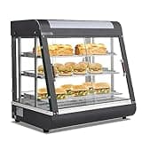 ROVSUN 26" Commercial Food Warmer Display Pizza Warmer, 3-Tier Electric Countertop Food Warmer w/LED Lighting Adjustable Removable Shelves Glass Door, Pastry Display Case for Buffet Restaurant 1200W