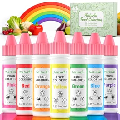 Natural Food Coloring for Baking, Cherrysea 7x10ml Rainbow Liquid Colors Artificial & Synthetic Dye Free Food Dye for Cake Easter Egg Decorating, Frosting, Slime Making & Cookies -0.35 Floz/Bottles
