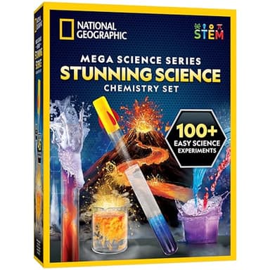 Blue Marble National Geographic Stunning Chemistry Set - Mega Science Kit with 45 Easy Experiments- Make a Volcano and Launch a Rocket, STEM Projects for Kids Ages 8-12, Science Toys