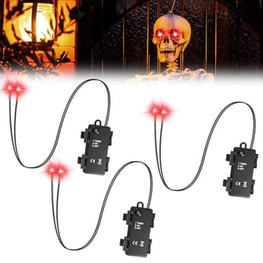Mkway 3 Pcs Halloween Led Glowing Eyes with Timer, Light Up Eyes for Skeleton Horror DIY Masks Pumpkins Tombstones Props(Batteries Not Included)
