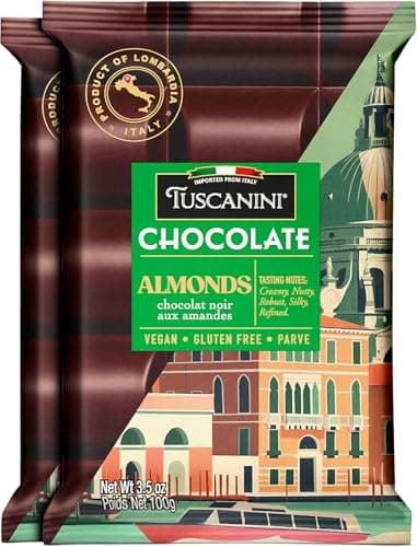 Tuscanini Italian Almond Dark Chocolate Bar, 3.5oz (2 Pack) | Imported from Italy | Vegan, Gluten Free | Dairy Free | Rich Dark Chocolate with Hazelnut & Almonds | Gourmet European Chocolate