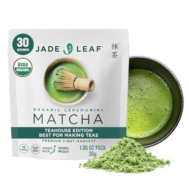 Jade Leaf Matcha Organic Ceremonial Grade Matcha Green Tea Powder - 100% Pure Japanese First Harvest Green Tea for Ceremonies, Usucha, Lattes 30g / 1.06 Oz Pouch (Pack of 1)