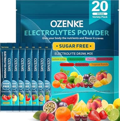 OZENKE Electrolytes Powder Packets, Hydration Packets, Electrolytes Powder No Sugar, Portable Electrolyte Drink Mix for Rapid Hydration, Sugar Free & Low Sodium | 0 Calorie | 7 Flavors | 20 Sticks