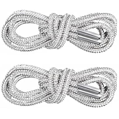 PAGOW 1Pairs Rhinestone Glitter Rope, Crystal Bling Bling Shiny Round Shoe Laces for Sneakers, Drawstring Cords Replacement for Sweatpants Shorts Crystal Hoodies (White)