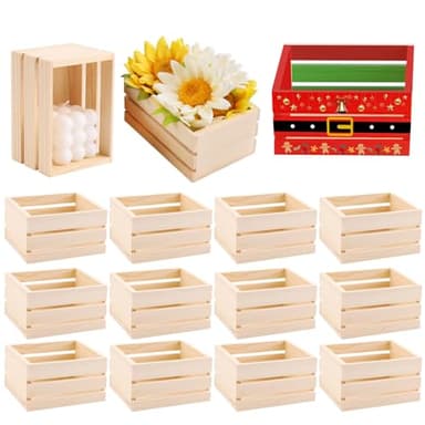 GRETJOB 12PCS 5" Wooden Crates, Nesting Rustic Wood Storage Boxes Set, Farmhouse Decorative DIY Craft Containers for Home, Office, Bathroom, Closet Display and Organization (12 PCS)
