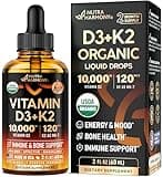 Vitamin D3 K2 USDA Organic Drops - Vitamin D3 10000 IU & K2 as MK-7 120mcg - Immune & Mood Support, Bone & Teeth Health - Sugar-Free Orange Flavor - Liquid Supplement - Made in USA - 2 FL OZ, 60 Days