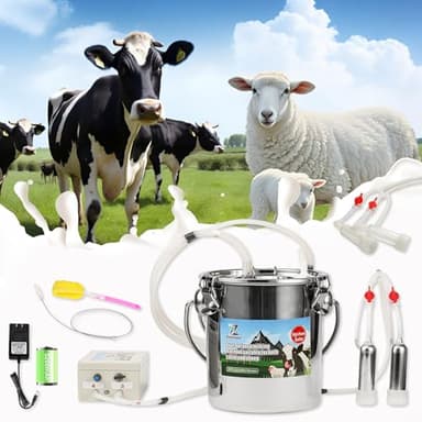 2026 Upgrade Zlshmoee 7L 2-in-1 Electric Milking Machine for Goats and Cows, Portable Milker with Built-in Rechargeable Battery, Pulsation Vacuum Pump, 4 Teat Cups, Stainless Steel Bucket