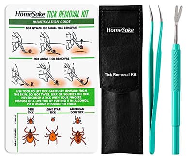 Homesake Tick Remover Tool & Tweezer Set for Dogs, Cats & Humans – Stainless Steel Tick Removal Kit with Storage Pouch & Free Tick ID Card – Safe & Effective Tick Puller