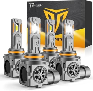 Termitor 9005/HB3 9006/HB4 Light Bulbs, 140,000LM Brightness, 85000+ Hours Long Service Life, 6500K Cool White, Real 1:1 Halogen Size Fog Lights, 3 Mins Plug N Play, Pack of 4
