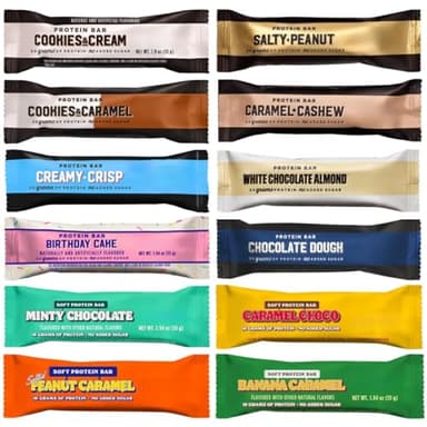 BarebeII-High Protein Bar Variety Pack (12 Flavors) – 20g Protein & No Added Sugar | 12-Count Gourmet Assortment Sampler | Low Calorie Post-Workout & Meal Replacement Snack Bars