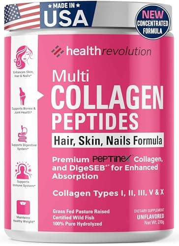 Multi Collagen Protein Powder, Type I, II, III, V, X - 5 Hydrolyzed Collagen Peptides, Skin, Hair, Nails & Joints, Triple Refined for Easy Mixing, 99% Absorption Rate, Non-GMO, Gluten-Free, Unflavored