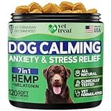 Vet Treat Hemp Calming Chews for Dogs - Dog Anxiety Relief -Made in USA- Hemp Oil + Melatonin Treats - Separation Anxiety, Barking, Travel - Dog Calming Chews - 120 Soft Treats - Chicken