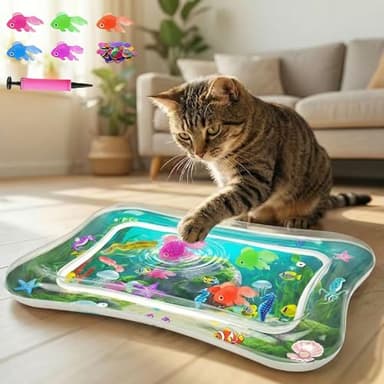Interactive Cat Toy for indoor Cats, Upgraded Cat Water Mat - Thickened 0.7mm Water Sensory Play Mat with Fish, Enrichment Stimulating Water Pad Toy for Bored Adult Kitten Cats to Exercise & Hunting