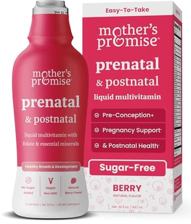 Mother's Promise Prenatal & Postnatal Multivitamin for Women | Sugar Free Liquid Prenatal Vitamins for Women with Folate, Choline & Organic Fruits for Preconception, Pregnancy & Nursing | Vegan