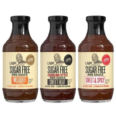 G Hughes Sugar Free Mesquite, Carolina Style Sweet Heat, Sweet & Spicy BBQ Sauce Variety Pack - Gluten Free Sauces - 18 Oz (3-Pack)