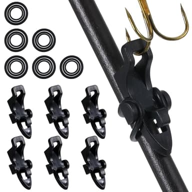6 PCS Fishing Hook Keeper for Fishing Rod, Fish Lure Bait Holders with 3 Size Elastic Rubber Rings Fishings Rod Hook Keeper Fishings Hooks Holder for Worm Hookss and TrebleHook