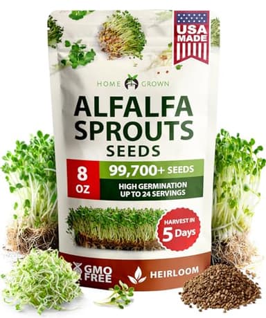 HOME GROWN Alfalfa Sprout Seeds 8 oz Bulk Heirloom Non-GMO, USA Sourced, High Germination, Fast Growing Microgreens, Nutrient Dense Sprouting Seeds for Sandwiches & Salads, Indoor Garden