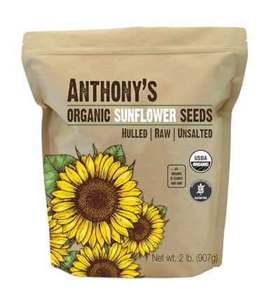 Anthony's Organic Hulled Sunflower Seeds, 2 lb, Raw, Unsalted, Batch Tested and Gluten Free, Keto Friendly