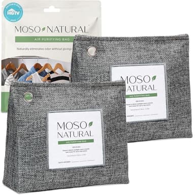 Moso Natural Air Purifying Bag 300g (2 Pack) Premium Charcoal Odor Absorber & Deodorizer for Closets, Bathrooms & Small Spaces — Lasts 2 Years, Pet Odor Eliminator for Home, Unscented Bamboo Charcoal