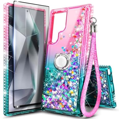 NGB Designed for Samsung Galaxy S24 Ultra Case, Cute Glitter Pink/Aqua
