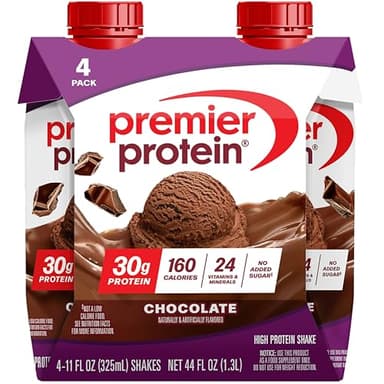 Premier Protein Shake, Chocolate, 30g Protein, No Added Sugar, 24 Vitamins & Minerals to Support Immune Health, 11 fl oz, 4 Pack
