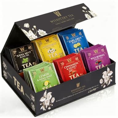 Wissotzky Artisanal Tea Chest Box, Assorted Flavors of Black & Herbal Tea Bags (42 Tea Bags) 6 Flavors | Tea Sampler Variety Pack | Tea Gift Set | Individually Wrapped | Corporate & Holiday Gifts | Certified Kosher