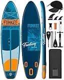 FUNKEE 11’×34"×6" Extra Wide Inflatable Stand Up Paddle Board with Seat, Sup Board with Removable Fins, 4-Piece Paddle, Safety Leash, Floating Phone Case for Adults & Youth of All Skill Levels