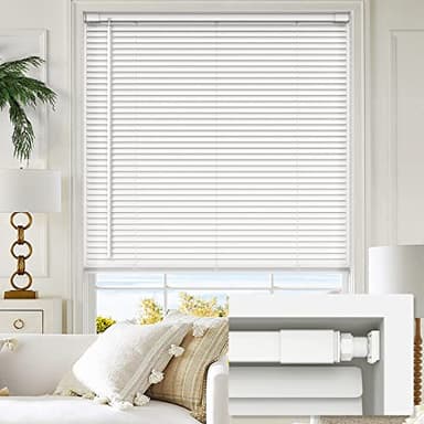 LazBlinds No Tools No Drill 1" Vinyl Mini Blinds, Cordless Blinds for Windows, Light Filtering Horizontal Window Blinds & Shades, 22" W x 36" H, White