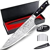 MOSFiATA 8" Super Sharp Professional Chef's Knife with Finger Guard and Knife Sharpener, German High Carbon Stainless Steel EN1.4116 with Micarta Handle and Gift Box