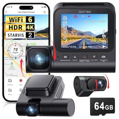 3 Channel 4K Dash Cam, Dash Camera for Cars with STARVIS 2 HDR Night Vision, 4K+1080P+1080P Front Inside and Rear Triple Car Camera, GPS, 24H Parking Mode, Free 64GB Card