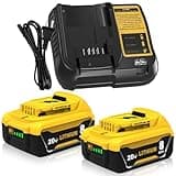 2 Packs 8.0Ah DCB208 Battery and DCB107 Charger Replacement for Dewalt 20V Max Battery and Charger Compatible with Dewalt 20 Volt Batteries DCB207 DCB209 DCB206 DCB204 DCB203 DCB201 DCB200(Yellow)