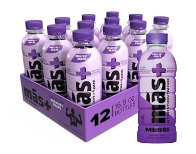 Más+ By Messi Greatest Grape, Sports Drink & Hydration Beverage, Natural Flavors with Vitamins and Electrolytes, No Artificial Sweeteners or Colors, 12-pack