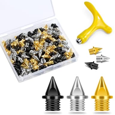 1/4 Inch Track Spikes,130pcs Stainless Steel Pyramid Shoe Spikes with Spike Wrench for Track and Cross Country,Replacement Spikes for Sprint Sports Short Running Shoes