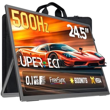 UPERFECT QLED Portable Gaming Monitor 500Hz 24.5'' Monitor, FreeSync 0.1ms, 125%sRGB 2000:1 600Nits, Built-in Stand, Speaker and VESA Mountable DP1.4 USB C HDMI Second Screen for Laptop, Game Console