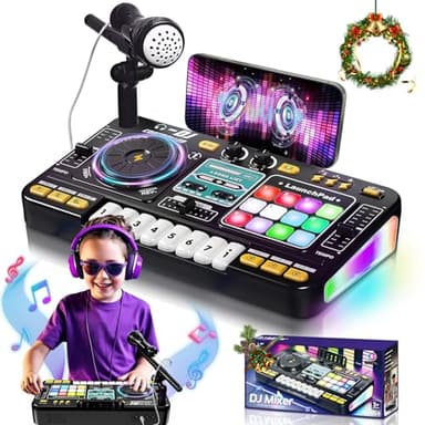 OZMI Kids DJ Music Mixer Table Board Set Toy with Microphone, Lights – Interactive Musical Toys for Ages 3-12 | 100+ Sounds, Piano Keys, Disco Mode, Rechargeable for Kids Boys & Girls